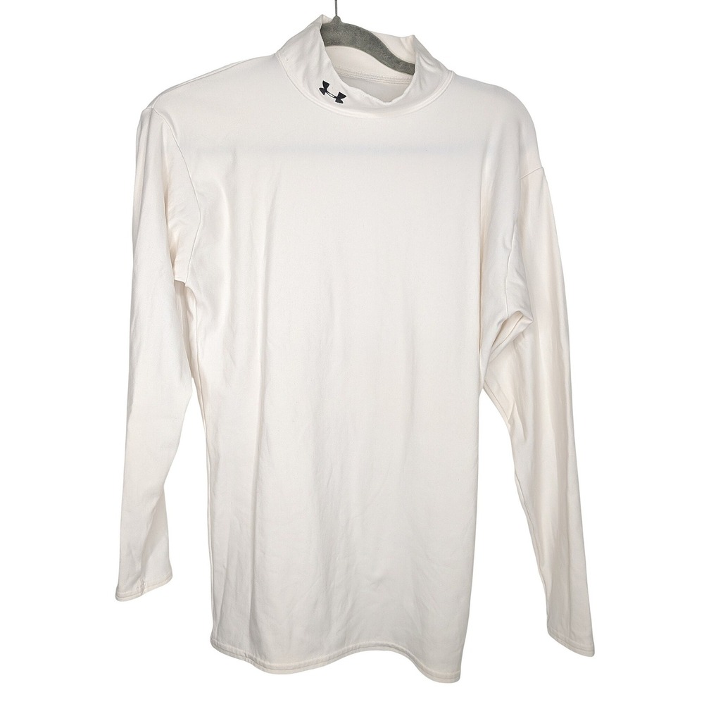 Under Armour ColdGear Mock Neck Shirt Mens XL White Compression Long Sleeve Base